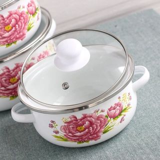 Dày 16-20CM Bộ Ba Mảnh Men Nồi Canh Hai Ear Nồi Luộc Nồi Mì Ăn Liền Bát Lẩu Nhỏ Lard Bát