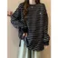 Áo thun dài tay bigsize cho 40-75kg, form thụng kẻ sọc ngang với hình đôi mắt độc đáo.-QUANAO94