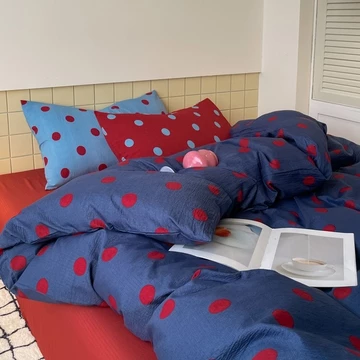 Chấm bi màu chính tả 4 TRONG 1 Ga trải giường phẳng Bộ chăn ga gối Bộ chăn ga gối đơn / Queen / King Size Trang bị tấm chăn / Vỏ gối