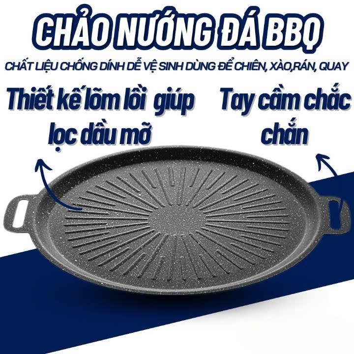 Chảo nướng vân đá chống dính 34cm, chảo dùng được cho bếp từ bếp ga bếp cồn, bếp từ (CHẢO VÂN)
