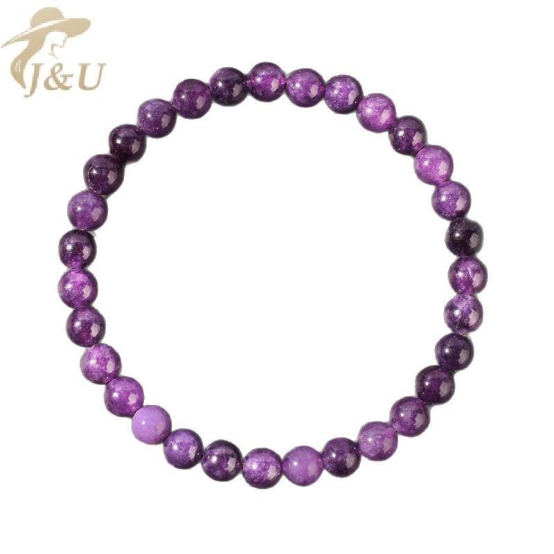JU Đá Tự Nhiên Thật Thạch Anh Tím Mịn Tròn - Vòng Tay Co Dãn, Trang Sức Quà Tặng