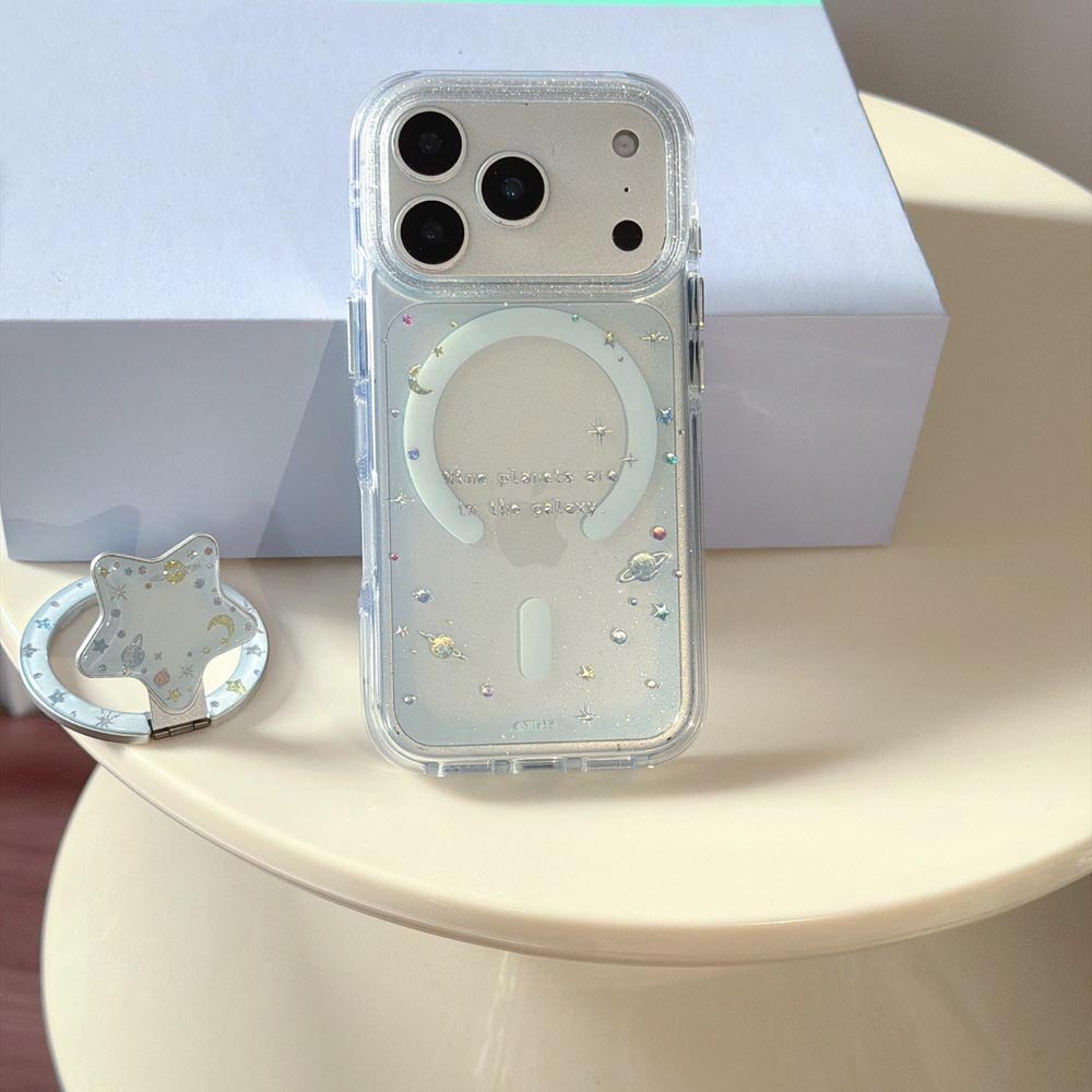 Vỏ cứng trong suốt Tương thích với iPhone 13 14 14Pro 14ProMax 15 15Pro 15ProMax 16 16Pro 16ProMax 17 17Pro 17ProMax Ốp nam châm họa tiết hành tinh đầy màu sắc