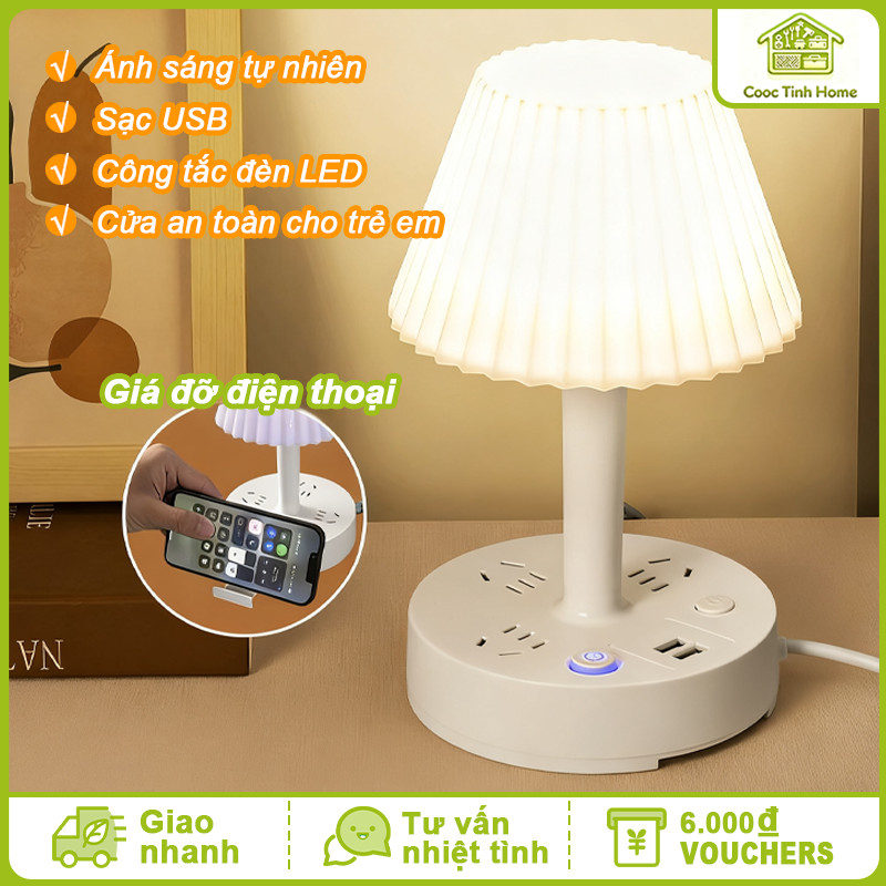 Đèn Ngủ Để Bàn Đa Năng Có Ổ Cắm USB, Điều Chỉnh Độ Sáng, Thiết Kế Tiện Lợi Cho Phòng Ngủ Và Làm Việc