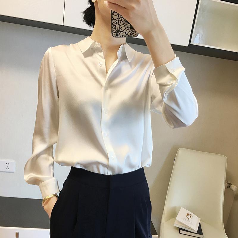 Áo sơ mi nữ satin mềm mại dáng rộng 12 màu, phù hợp công sở