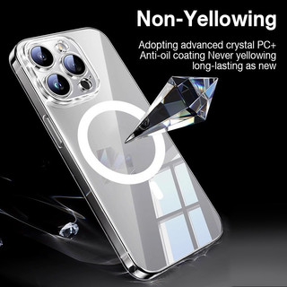 [Siêu Mỏng] Sanptoch Cho Ốp Điện Thoại Trong Suốt Pha Lê Từ Tính Cho iPhone 17 16 15 14 13 12 Pro Max Vỏ PC Trong Suốt Không Vàng Cho iPhone 16 15 Plus