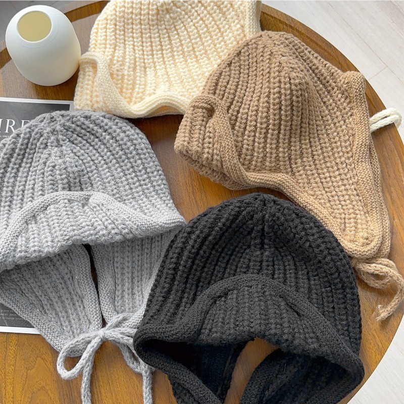 Mũ Beanie Earflap dệt kim Polyester giữ ấm, thiết kế chống gió, phù hợp đi lại mùa đông