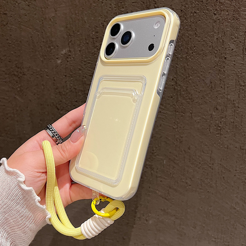 Kẹo Màu Khe Cắm Thẻ Túi Đựng Ốp Lưng Điện Thoại iPhone 17 16 15 14 13 12 11Pro Max 17 Không Khí Cổ Tay Dây Có Dây Buộc