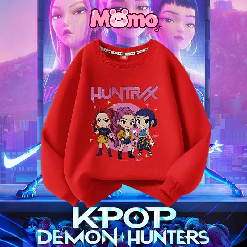 KPop Demon Hunters Print, Áo cổ tròn xu hướng thời trang, nhiều kích cỡ (100-160), Thích hợp cho nam, nữ và trẻ em