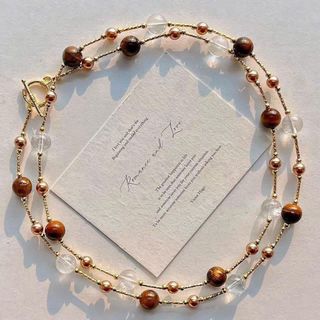 N1155 Vòng Cổ, Dây Chuyền Ngọc Trai Nhân Tạo Trong Suốt Mix Đá Mắt Hổ Tự Nhiên Khoá OT 90cm, Sang Trọng - DAISYN.