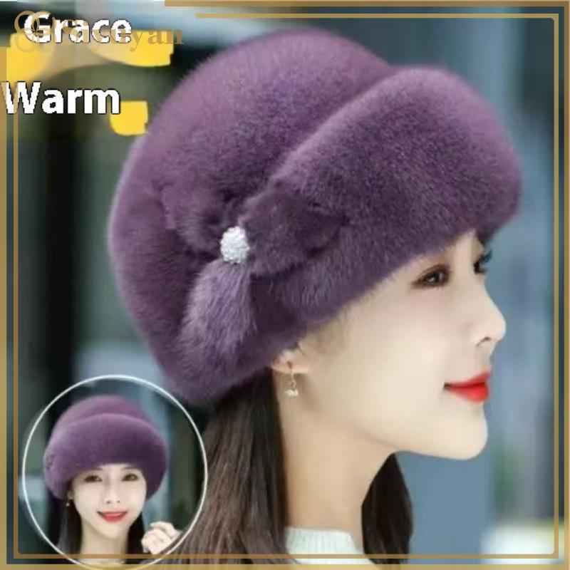 Siyuyan Người Phụ Nữ Giả Mùa Đông Mũ Dày Giữ Ấm Trung Niên Trang Trí Hoa Xô Mũ VN