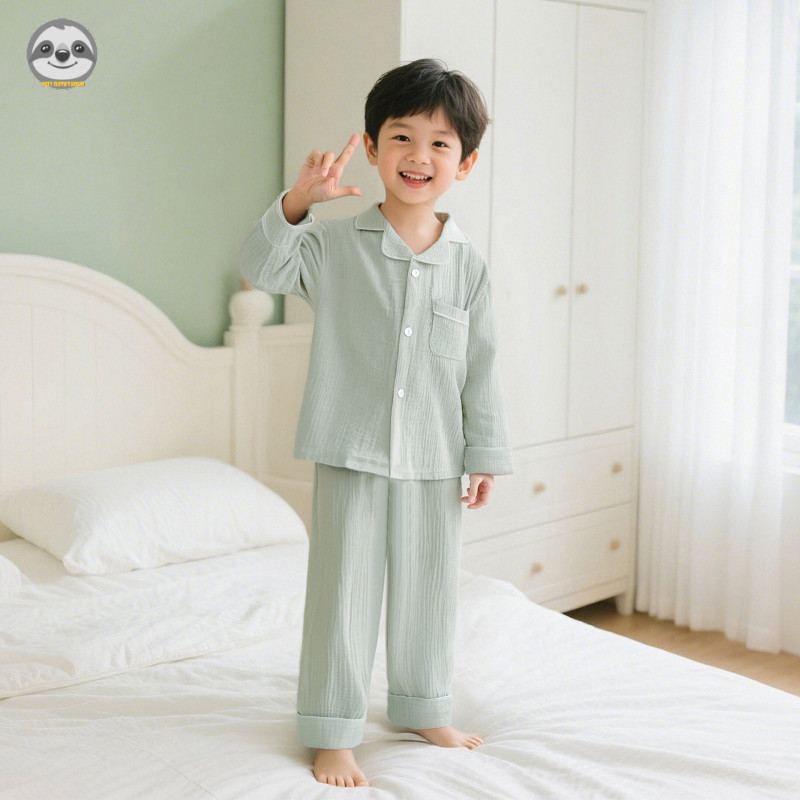 Quần áo trẻ em có ve áo màu trơn / Quần dài tay bé trai bé gái Quần dài tay / Bộ đồ ngủ trẻ em thoải mái ấm áp