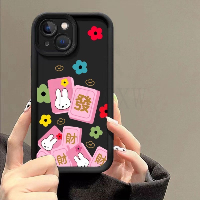 Tương thích cho Redmi A5 15 15C 13 14C K40 Gaming K30 K20 Pro Redmi Note 15 Pro + Vỏ mềm silicon hình thỏ dễ thương mạt chược màu hồng