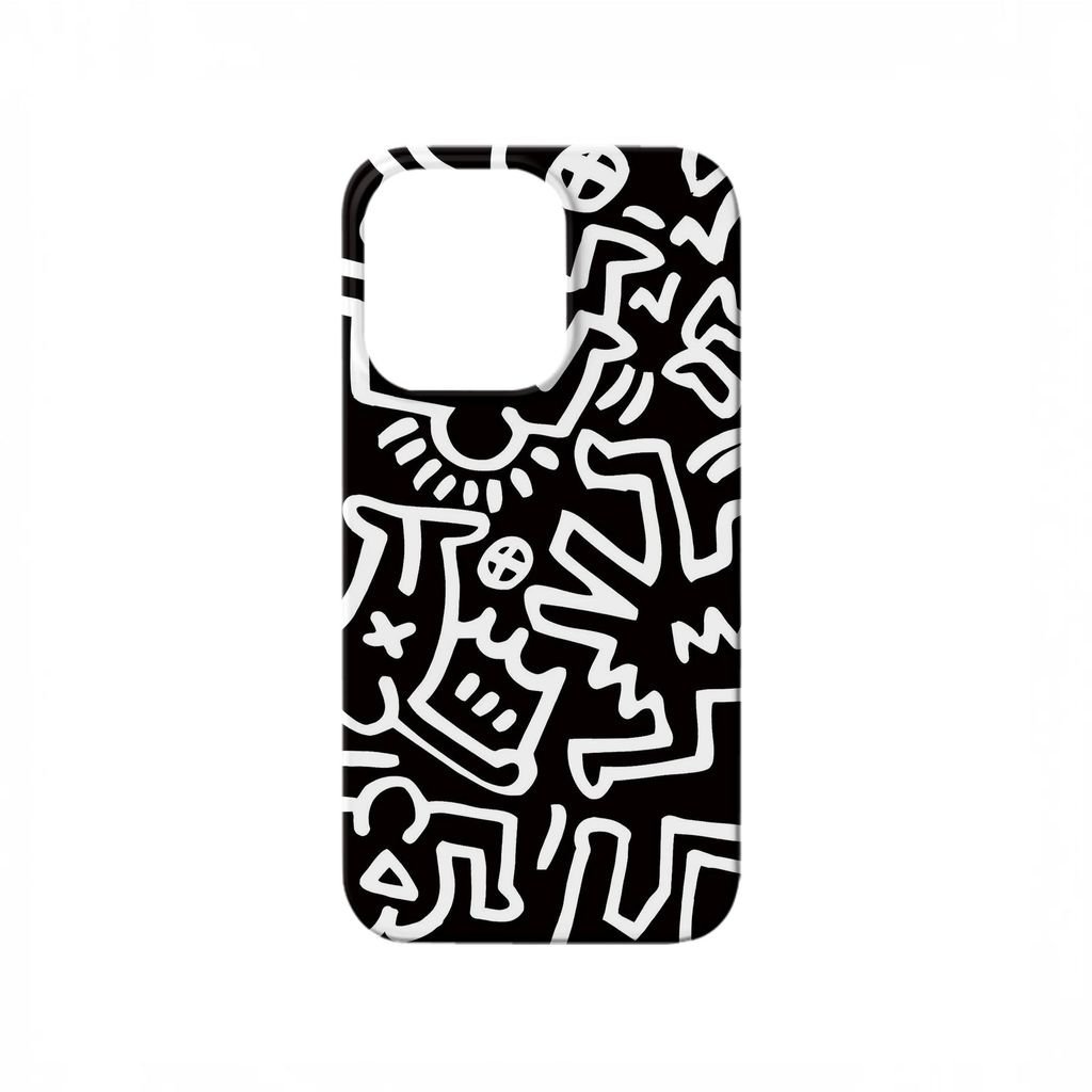 Ốp Điện Thoại Graffiti QYJS Đen Trắng Thích Hợp Cho IPhone 16 15 14 13 ProMax 17 AIR X XS XR XSMAX 11 12 PRO 7 8 plus 15 16 PLUS Phim Hoạt Hình Sáng Tạo U9Y5
