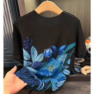 Miyake Áo Thun Xếp Ly Cao Cấp, Cổ Tròn In Hình, Phù Hợp Mọi Dịp