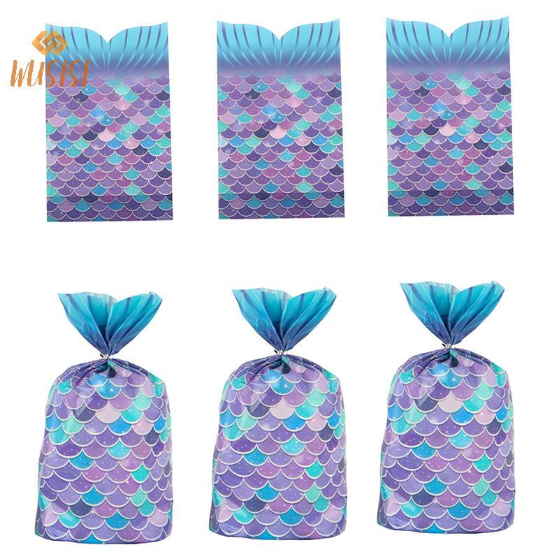 [WUSISI] 25 Chiếc Túi Quà Tiệc Nàng Tiên Cá Túi Đóng Gói Bánh Quy Kẹo Túi Đựng Đuôi Nàng Tiên Cá Cho Bé Gái Đồ Dùng Sinh Nhật Cho Bé Tắm MỚI