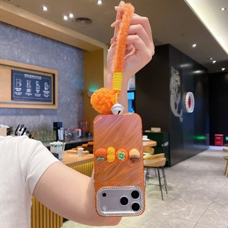 Ống Kính Kim Cương 3D Hoa Hồng Mọi Thứ Đi Tốt Màu Cam Wrsit Dây Đeo Ốp Lưng Điện Thoại iPhone 17Promax 16Promax 11 12 13 14 15 Pro Max 15Plus Chống Sốc Nữ Điện Thoại Di Động