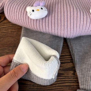 Bé Gái Phong Cách Mới Bộ Áo Len Ba Chiều kt Mèo Có Mũ Trùm Đầu Áo Len Lông Cừu Lót Quần Legging
