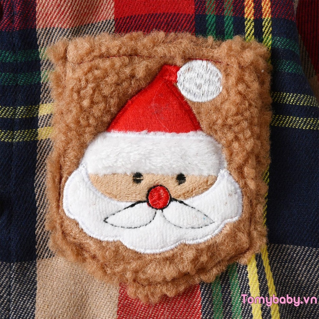 Trẻ Em Bé Trai Giáng Sinh Kẻ Sọc Áo Sơ Mi Ông Già Noel Ngực Bỏ Túi Nút Lên Ve Áo Dài Tay Áo