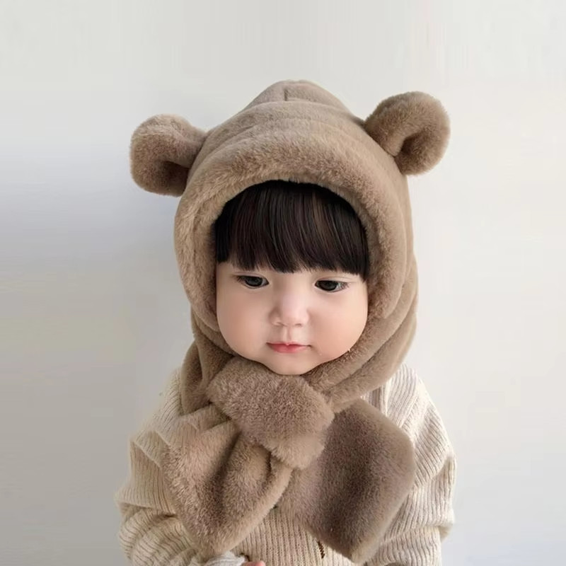 Mũ Lông Thỏ 2 IN 1 Kèm Khăn Quàng Cổ Hình Tai Gấu Dễ Thương Giữ Ấm Mùa Đông Cho Bé Quà Tặng Giáng Sinh Cho Bé
