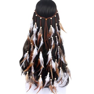 Băng đô lông vũ Bohemian, kèm khăn choàng dài đua ngựa