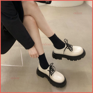 Giày da bé gái phong cách Anh 2023, dây rút, dày, slip-on