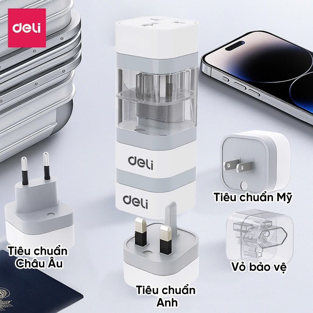Ổ Cắm Chuyển Đổi 3 Chân Sang 2 Chân, Ổ Cắm Tiêu Chuẩn Châu ÂU, Mỹ, Anh Dùng Đa Quốc Gia Du Lịch