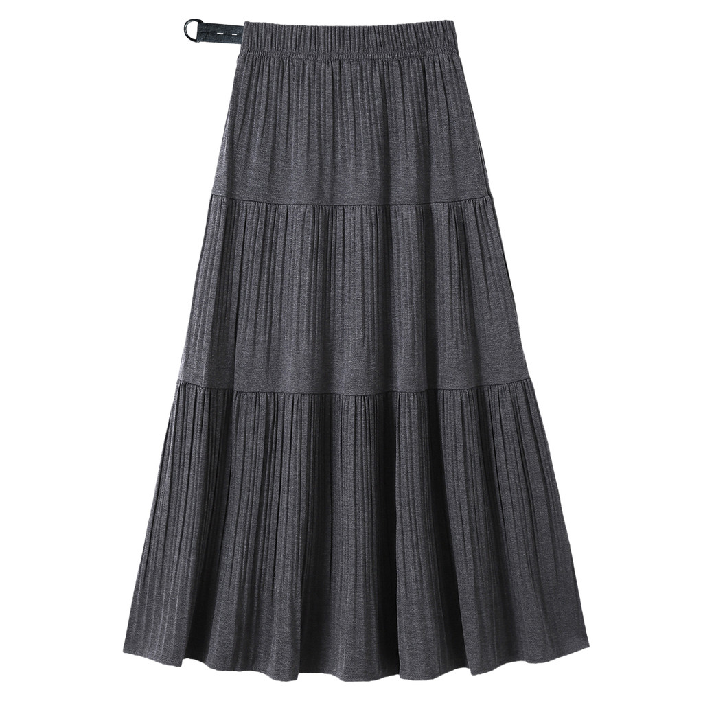 Váy bà bầu thời trang thu đông Váy chữ A xếp ly Cashmere dày