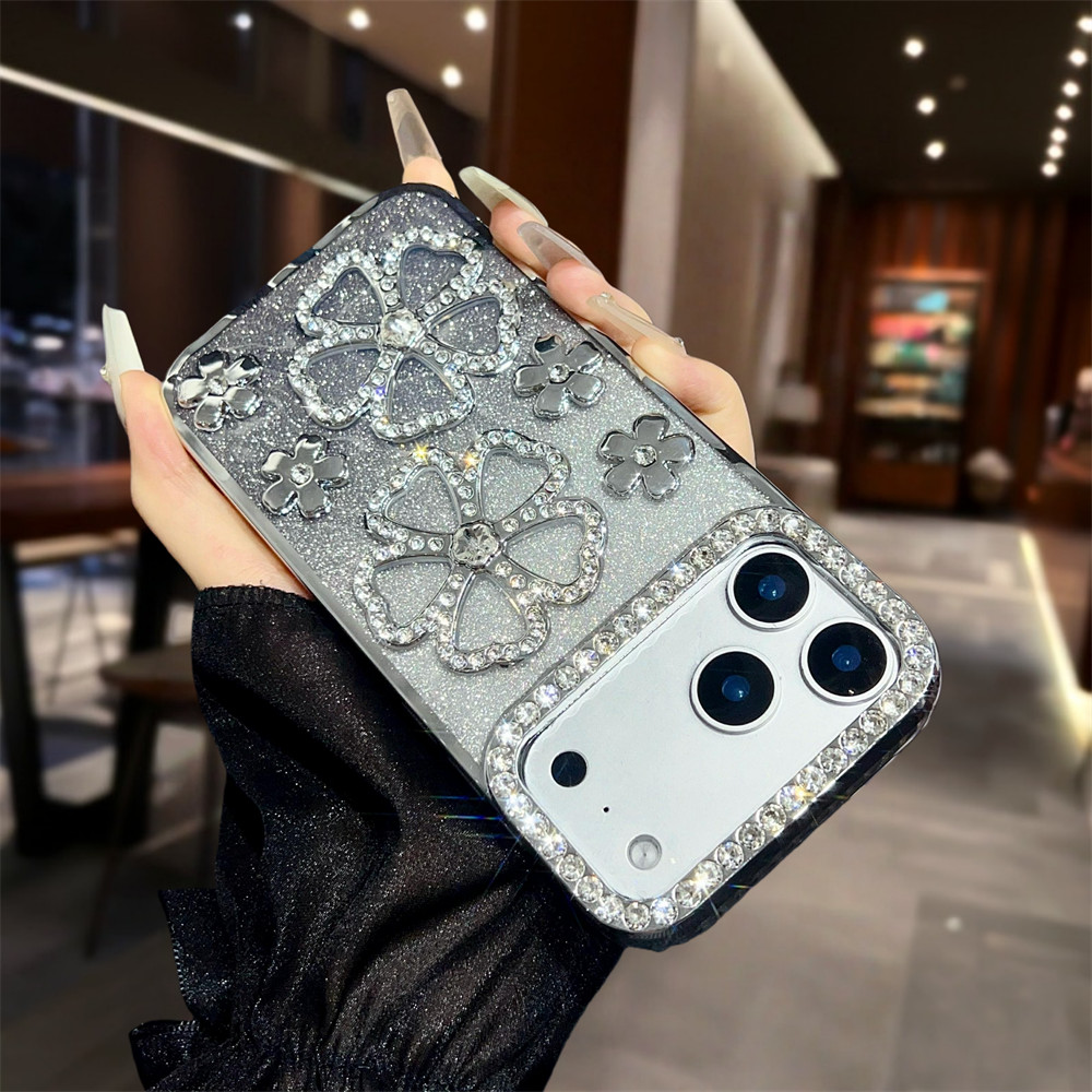 Ốp điện thoại hoa kim cương lấp lánh sang trọng cho iPhone 17 Pro Max 12 13 14 15 16 pro max Air 15 16 plus Bảo vệ Camera ống kính TPU vỏ mềm bảo vệ điện thoại