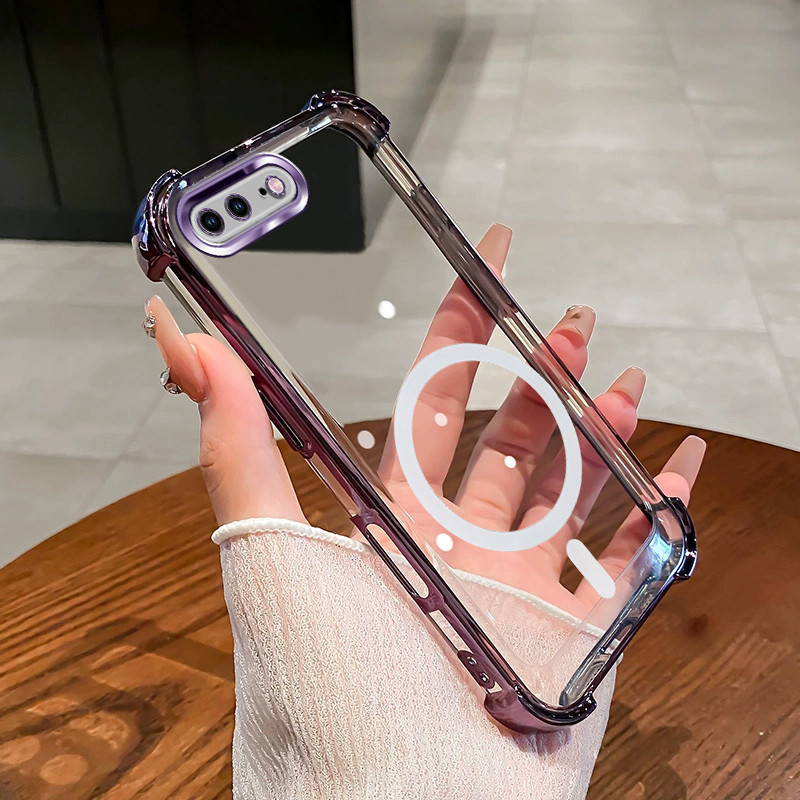 Ốp Lưng Cho iPhone 6 6s 7 8 Plus Từ Tính Không Dây Trong Suốt Bốn Góc Chống Sốc Bảo Vệ Ống Kính Vỏ Điện Thoại SJSFDDR