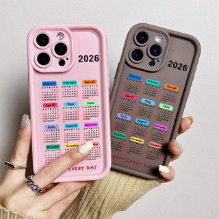 Ốp điện thoại lịch 2026 cho iPhone 17 / 16 / 15 Pro Max / 14 / 13 / 12 / 11 / Mini 7 / 8 Plus Xs X Vỏ bảo vệ hình thang bằng silicon mềm chống sốc