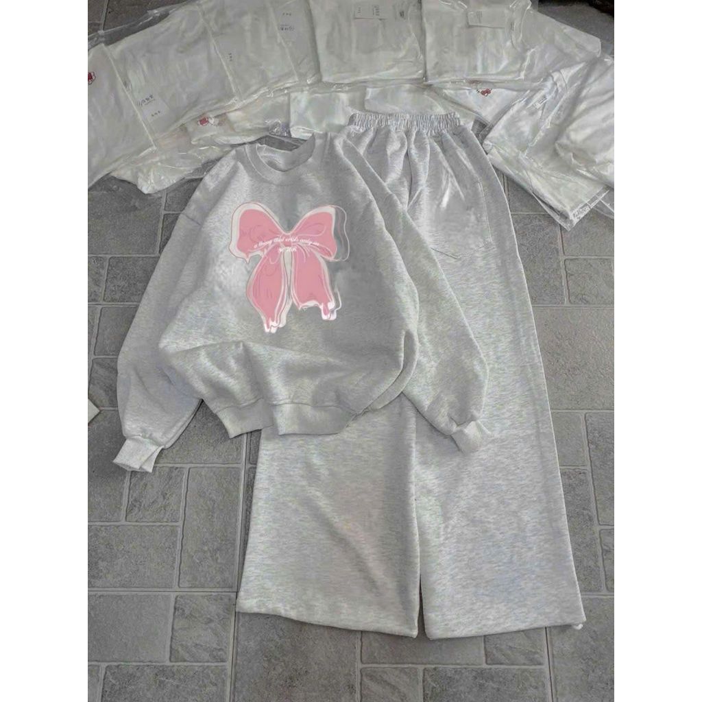 SÉT BỘ QUẦN DA CÁ XÁM TRƠN+MIX ÁO NỈ BÔNG SWEATER CỔ TRÒN DÀI TAY -TỔNG HỢP CÁC MÀU-QUANAO94
