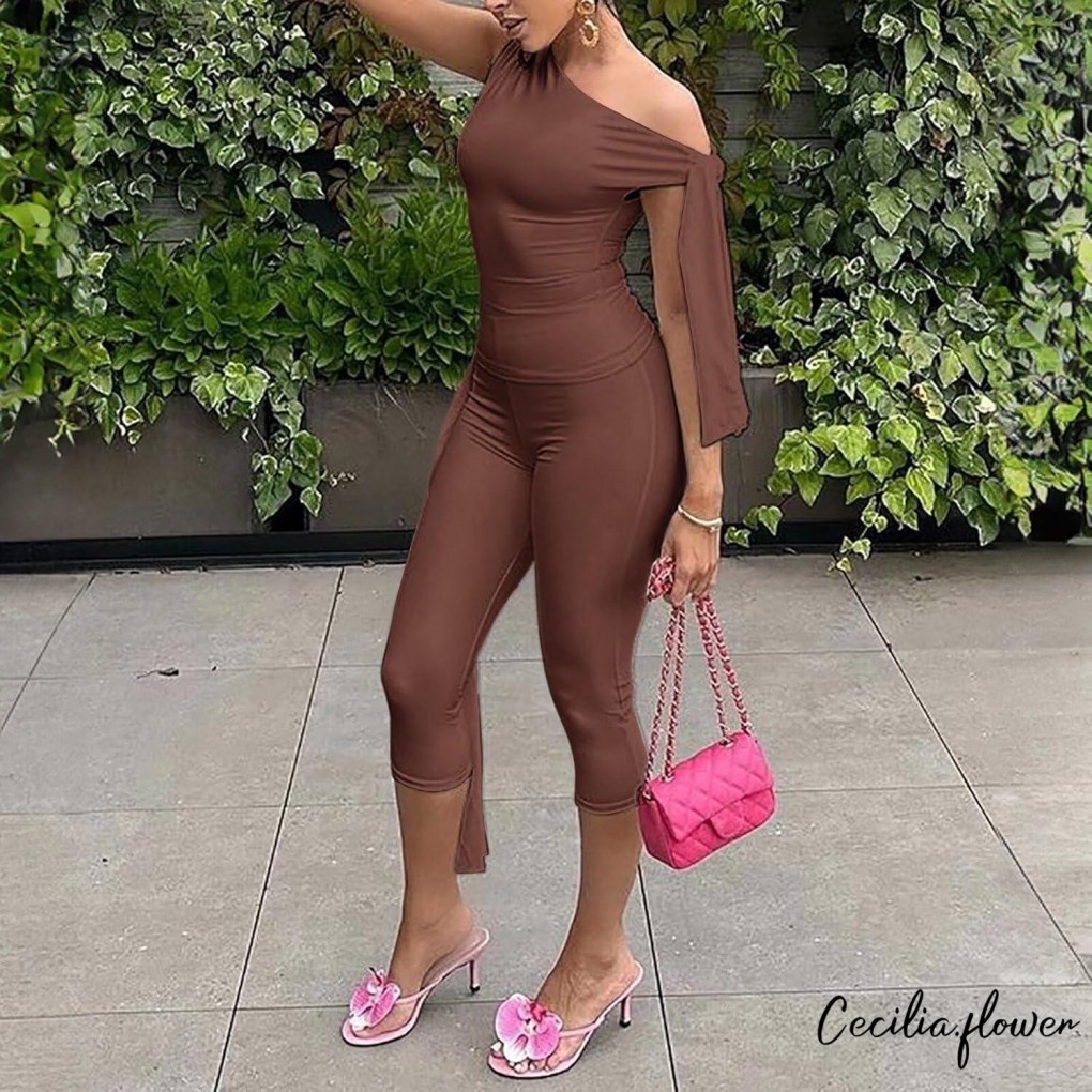 Quần Capri Nữ Bodycon Fit Màu Trơn với Thắt Lưng Gợi Cảm và Co Dãn
