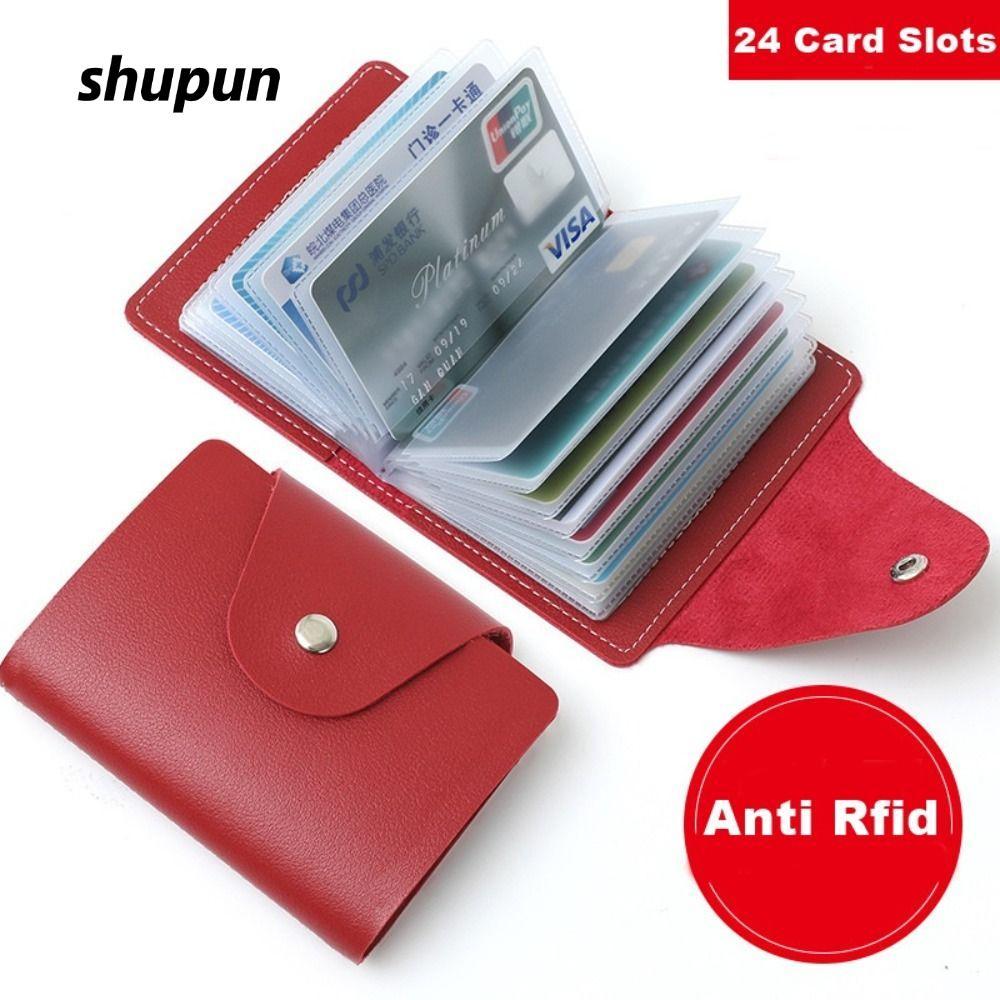Túi SHUPUN, Túi đựng thẻ PU 24 khe, Hộp đựng thẻ bằng da đơn giản màu trơn di động Hộp đựng thẻ ID tín dụng
