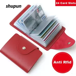 Túi SHUPUN, Túi đựng thẻ PU 24 khe, Hộp đựng thẻ bằng da đơn giản màu trơn di động Hộp đựng thẻ ID tín dụng