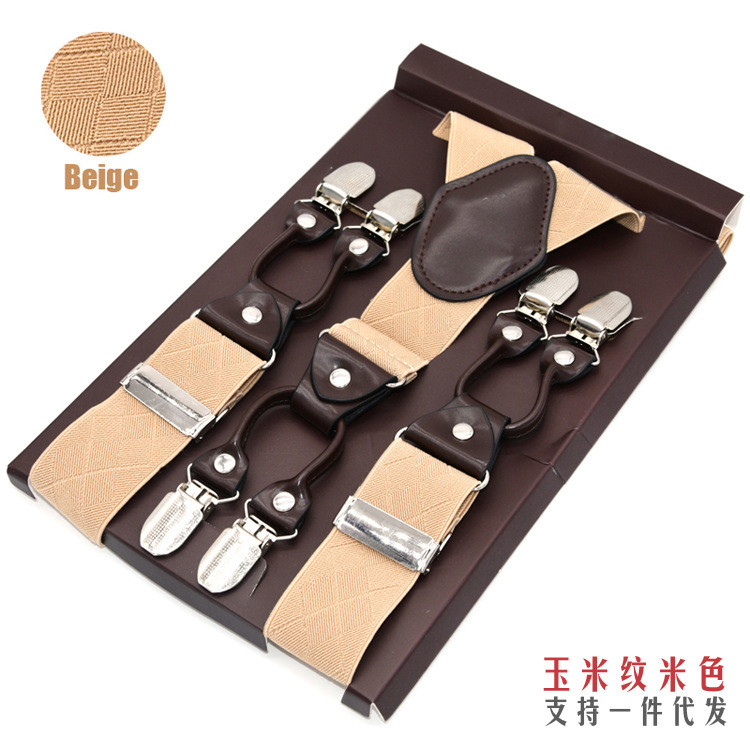 Suspenders đóng hộp loại sáu kẹp, dây rộng, phù hợp với quần dày