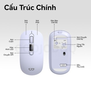 Chuột không dây GOOJODOQ DPI chính xác 4 cấp, Màn hình kỹ thuật số im lặng, Có thể sạc lại, Kết nối hai chế độ