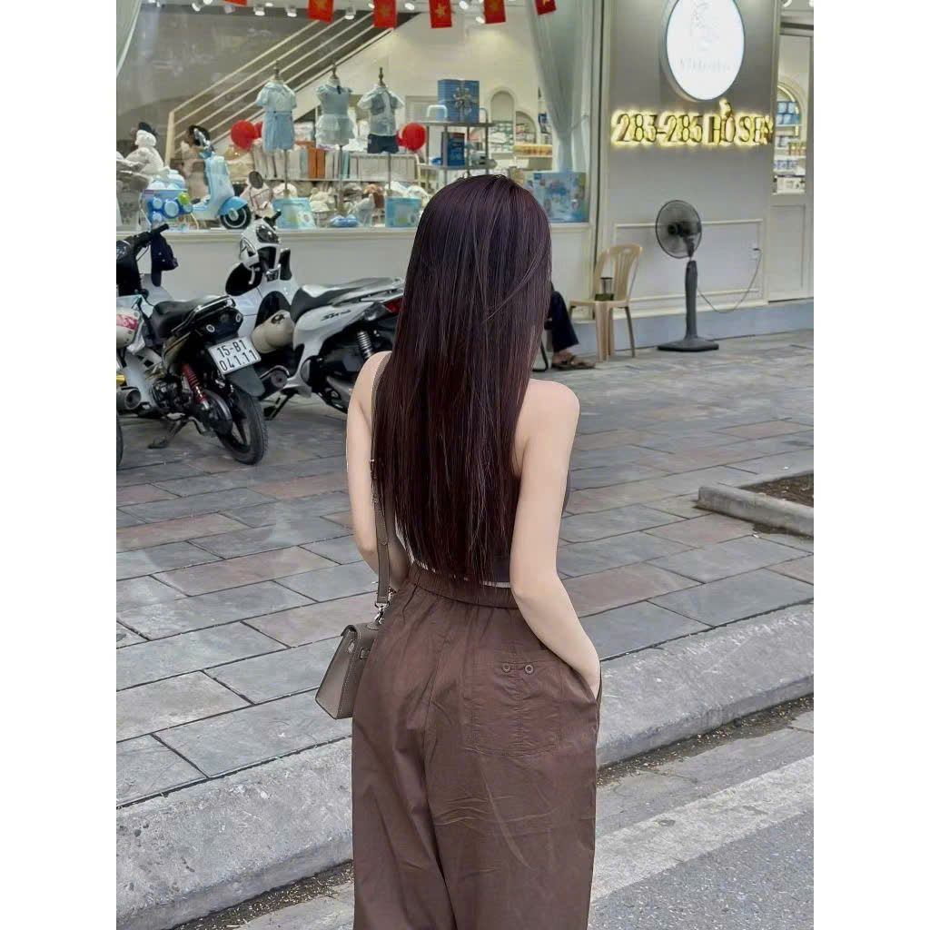 Quần baggy nữ cạp cao vải kaki loại 1 co giãn nhẹ, quần baggy ống rộng form thụng 2 túi sườn Q10