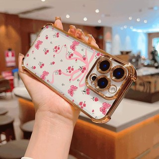 Nơ Bướm Bốn Góc Chống Rơi Lucency Ốp Lưng Điện Thoại Realme 15 14 13 12 11 Pro 15T 14X 12X 11x 5G Mạ Điện Chống Rơi Trong Suốt