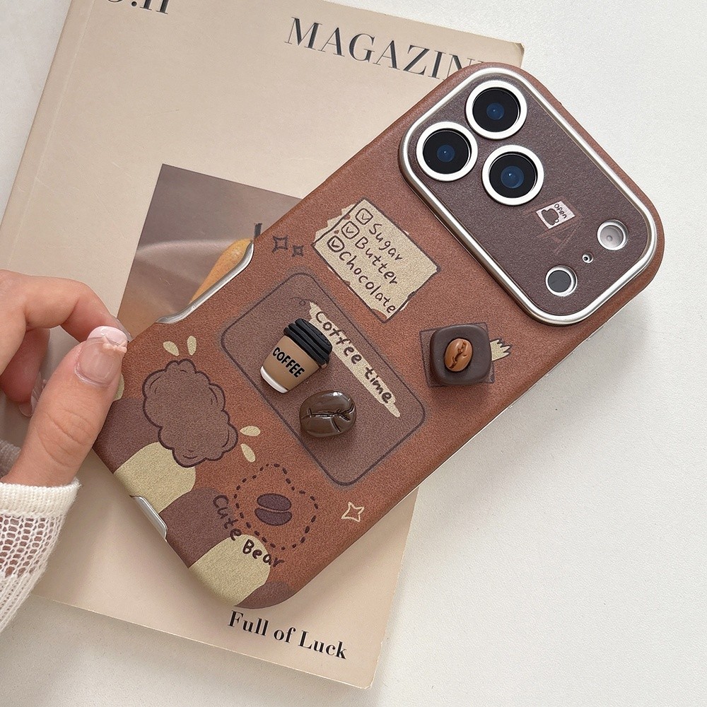 Ốp Điện Thoại Da Cửa Sổ Cà Phê 3D Cookie Cho iPhone 17 Pro Max 16 15 14 13 Vỏ Bảo Vệ Chống Sốc
