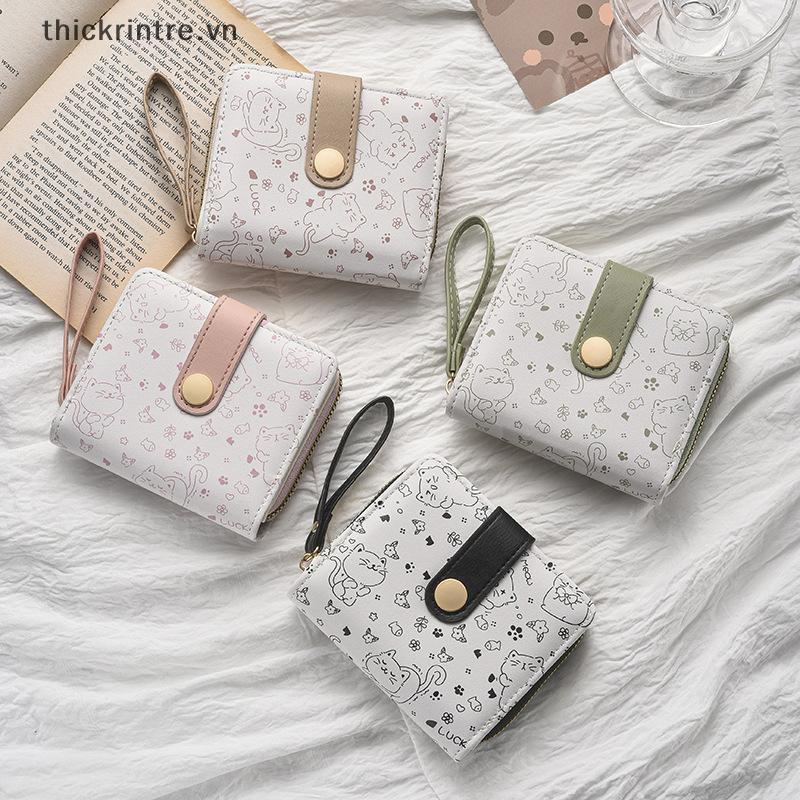 THI Dễ Thương Da Ví Đựng Tiền Xu Nữ Thời Trang Ví Ngắn Gấp Dây Kéo Ví Đựng Thẻ ID Du Lịch Nhẹ Tiền Mặt Túi Đồng Xu VN