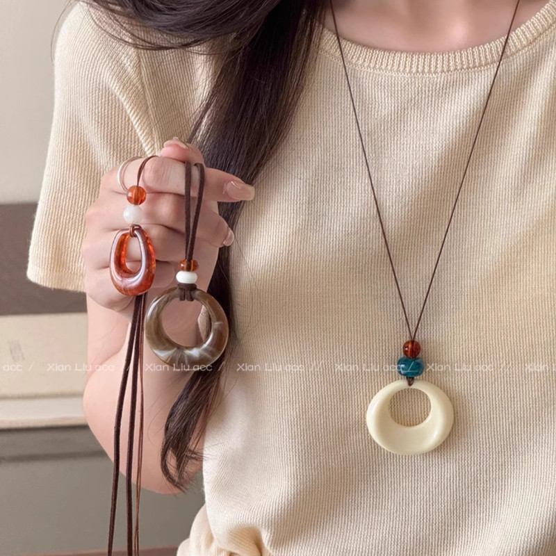 Mặt dây chuyền nhựa hình học phong cách retro Trung Hoa, thời trang đơn giản cho nữ