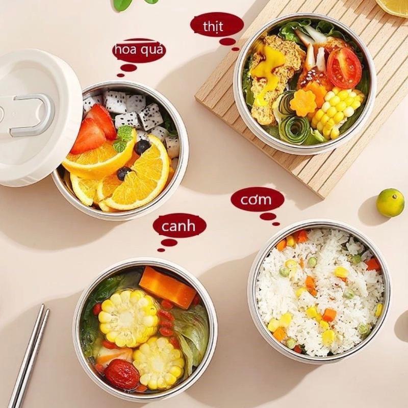 Hộp cơm 3 tầng giữ nhiệt, hộp cơm văn phòng lõi inox an toàn lò vi sóng tặng kèm đũa thìa