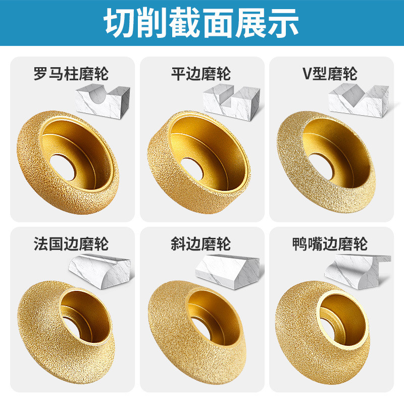 Đá Cắt Cạnh Bánh Xe Đá Cẩm Thạch Đá Granite Cắt Lát Chamfering Dụng Cụ Tiện Dụng Có Rãnh Mài Vòng Cung Máy Mài Góc Đầu Mài