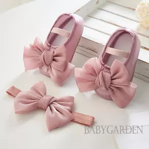 Bé Gái Rửa Tội Giày Và Băng Đô Sáng Bóng Nơ Mary Jane Flats Và Bộ Băng Đô Quấn Tóc