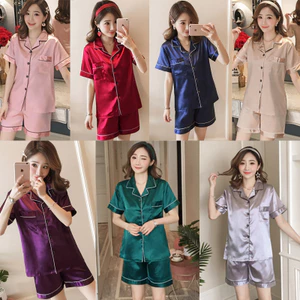 Giả Lụa Ngắn Tay Bộ Đồ Ngủ Nữ Màu Trơn Mùa Hè 2025 Ngọt Ngào Dễ Thương Ice Silk Màu Trơn Mùa Hè Homewear