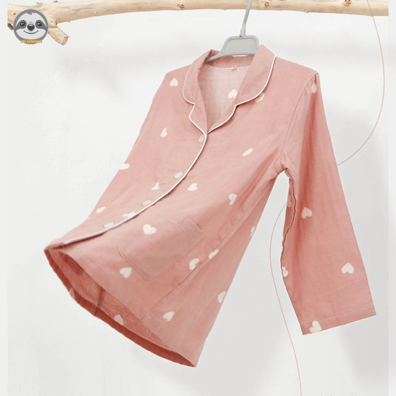 Trẻ em họa tiết dễ thương Bộ đồ ngủ Cotton nguyên chất / Bộ đồ ngủ gạc hai lớp dành cho cha mẹ và con cái / Quần dài tay bé trai Phòng chờ