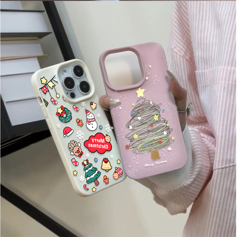 Ốp Lưng Điện Thoại Samsung Galaxy S21 Note 10 20 Ultra Plus S21FE F06 A7 2018 Da PU Dễ Thương Giáng Sinh Ông Già Noel Cây Nai Sừng Tấm Bao Silicon Mềm Mờ