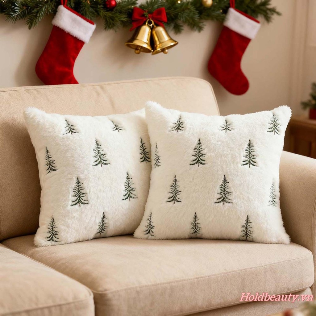 Giáng Sinh Vỏ Gối Thêu Cây Ném Gối Trang Trí Nhà Cho Sofa Phòng Ngủ
