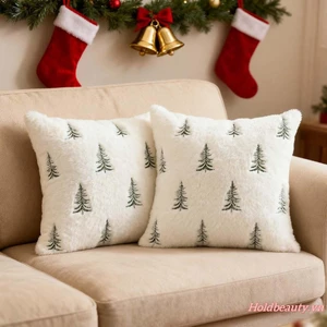 Giáng Sinh Vỏ Gối Thêu Cây Ném Gối Trang Trí Nhà Cho Sofa Phòng Ngủ