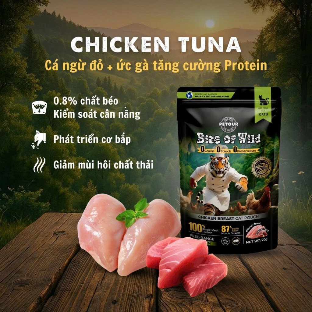 [MỚI] Pate Cao Cấp Bite of Wild Hộp 12 Gói 70G Công Thức Sữa Dê Mix Cá Ngừ, Cá Hồi Và Gà Bổ Sung Dinh Dưỡng